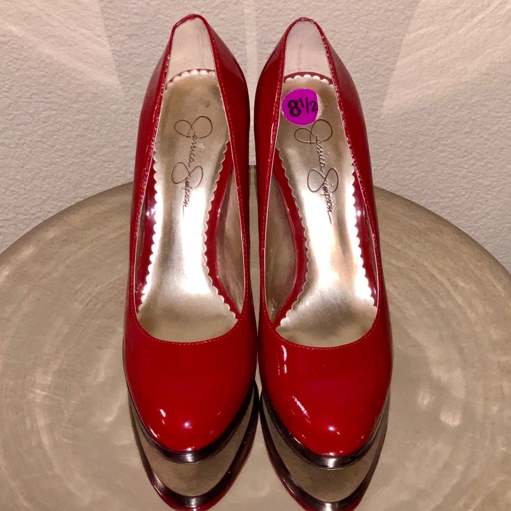 Jessica Simpson cherry red patent leather pumps ❤️